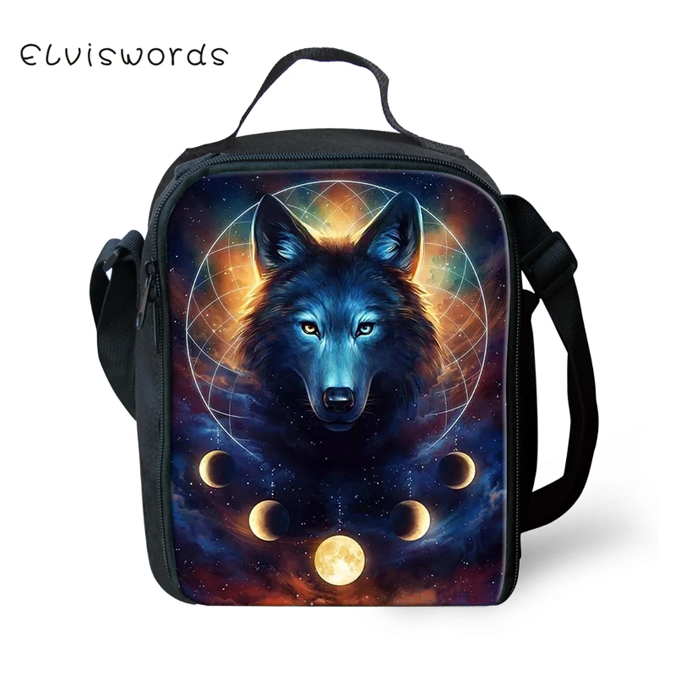 ELVISWORDS детская Термосумка для пищи &quotFantasy Wolf&quot с узором маленьких мальчиков
