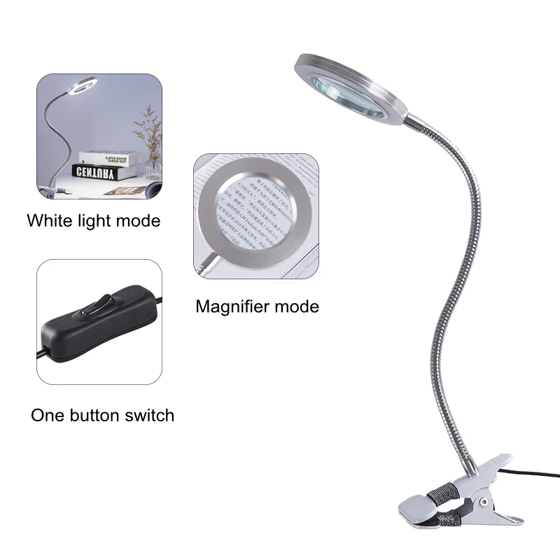 LED Desk Lamp Clip on Light  Magnifying Glass Clamp Lamp Eye Protection Table Lamp For Reading Tattoo Computers And Makeup Light images - 6