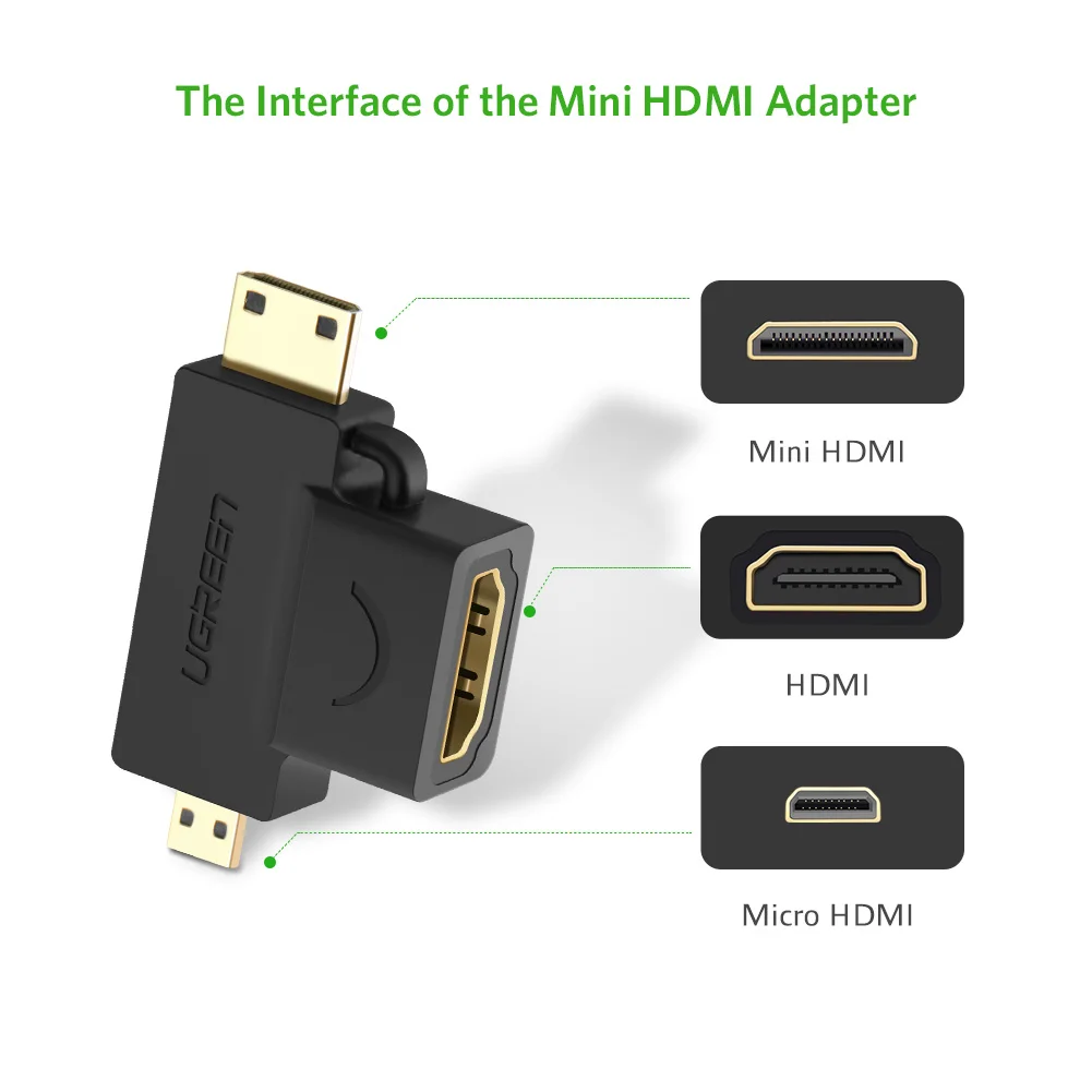 Ugreen 3 в 1 мини hdmi мужчина микро-hdmi мужчина к hdmi женский конвертер адаптер для планшет пк мобильный телефон hdmi адаптер