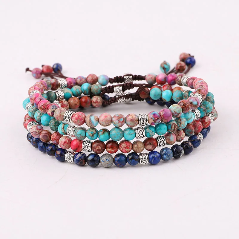 

High Quality 4mm Natural Stone Cute Design Vintage Silver Charms Imperial Beads Macrame Bracelet Women