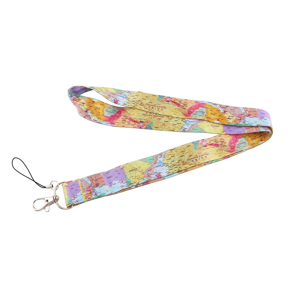 

K3042 World Map Neck Strap Lanyards Keychain Badge Holder ID Card Pass Hanging Rope Lariat Lanyard Key Ring Gift Accessories