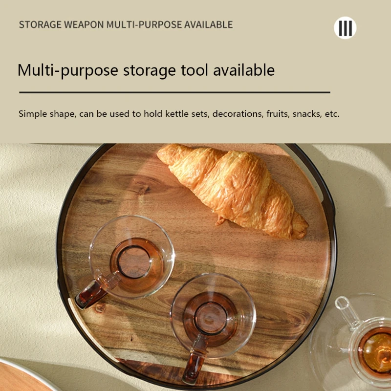 2 в 1 Круглый съемный деревянный поднос с пластиковыми ручками |