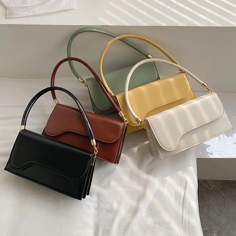 

Women Small PU Leather Shoulder Bags Elegant Baguette Bag Female Handbags Fashion Beige Black Travel Hand Bag