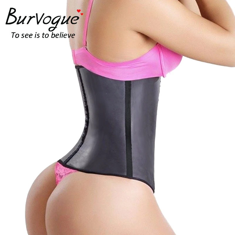 Женский латексный корсет Burvogue Черный с плотным контролем девять стальных костей