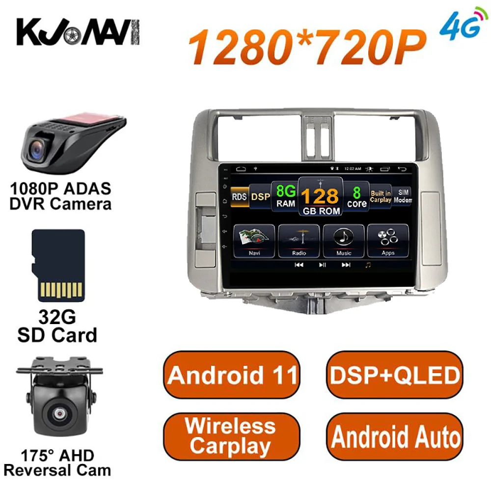 

Автомагнитола 9 дюймов для Toyota Land Cruiser Prado 150 2009-2013, стерео, Android 11, мультимедийный видеоплеер, DVD-плеер, навигация GPS, разъем 2 din