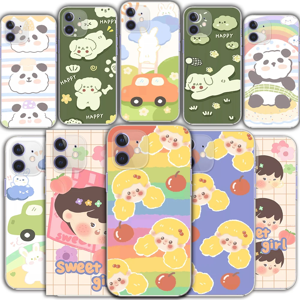 

iphone 12 Mini 11 Pro Max transparent mobile phone case protective cover XR 6 7 8 Plus X S SE 2020 cute cartoon comic bear