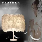 Металлическая настольная лампа с абажуром из перьев, винтажный ночник для прикроватного столика, Рождественский Декор, мягкий винтажный, для спальни, кабинета, современный инструмент, HWC