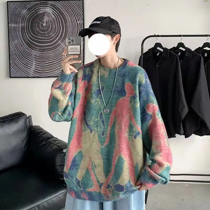 

Autumn And Winter Men's Fashion Brand Pullover Street New Loose Round Neck Sweater Couple Hip Hop Oversized Pullover Sweater