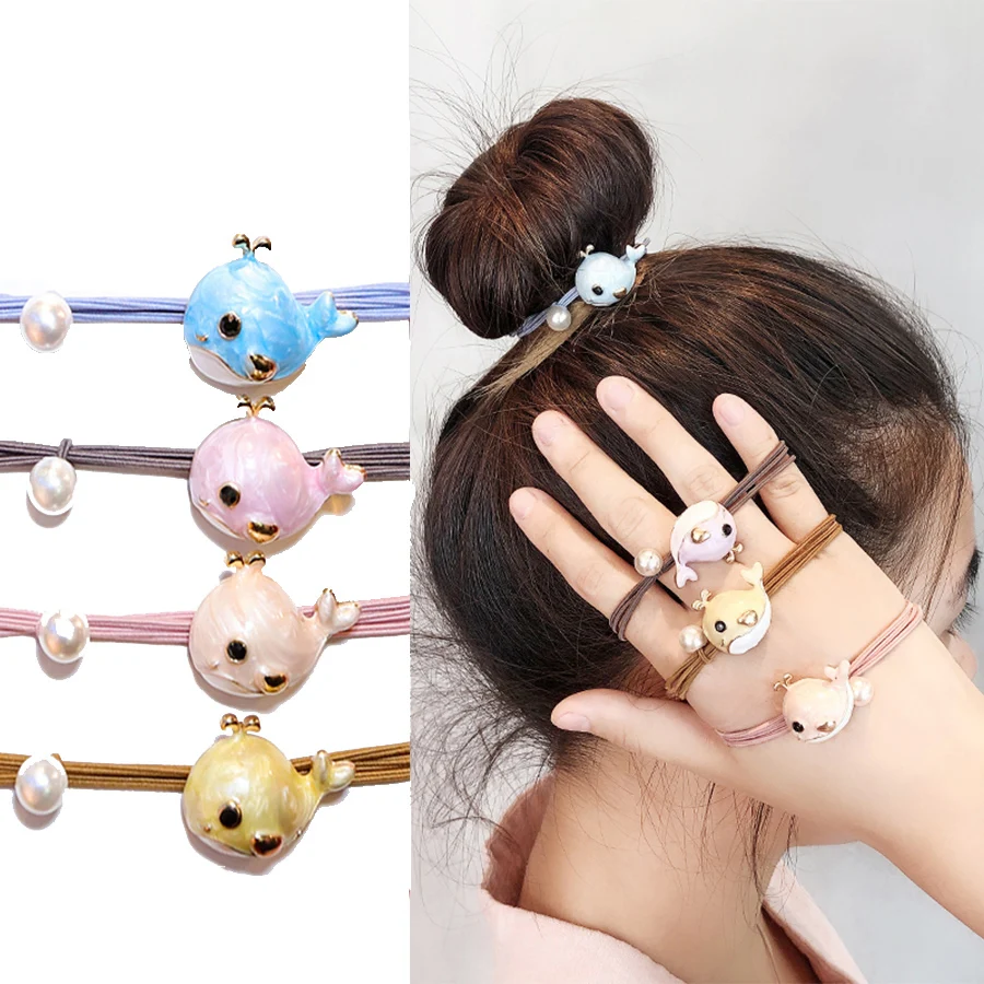 Cute Little Whale hair ring female tie rope Korean version of the headwear rubber band children's accessories | Украшения и