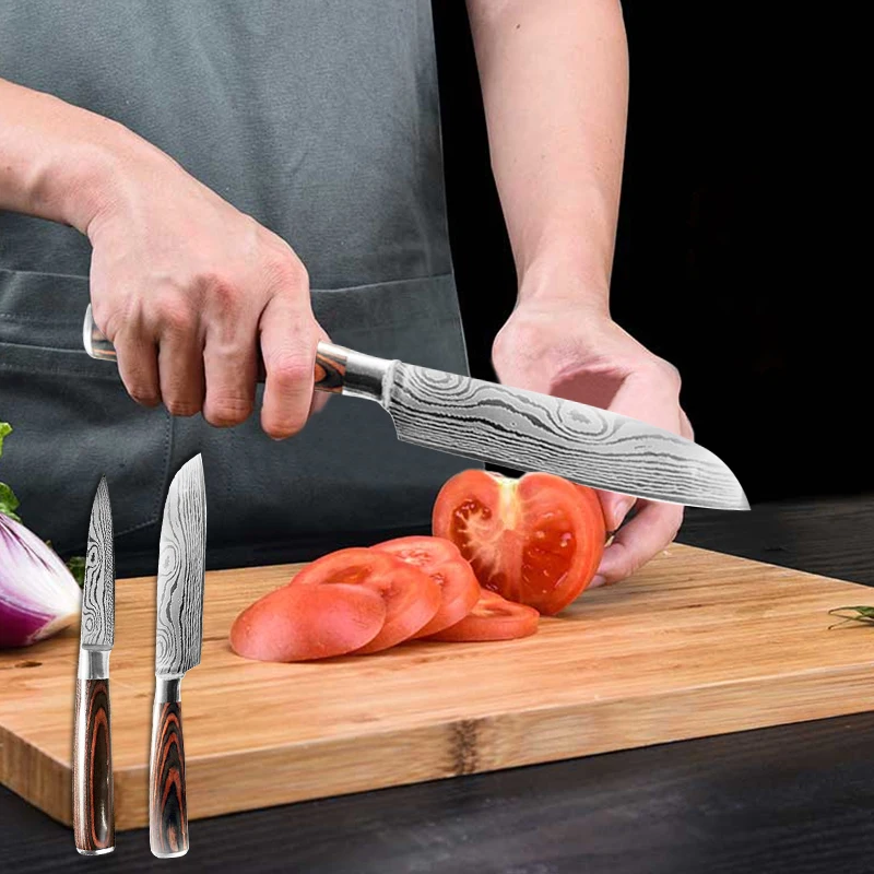 Кухонный нож 6 шт. 7CR17 440C из высокоуглеродистой нержавеющей стали дамасский