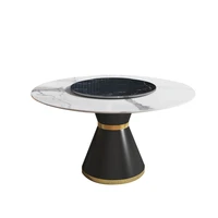 modern simple home rock slab dining table round with turntable