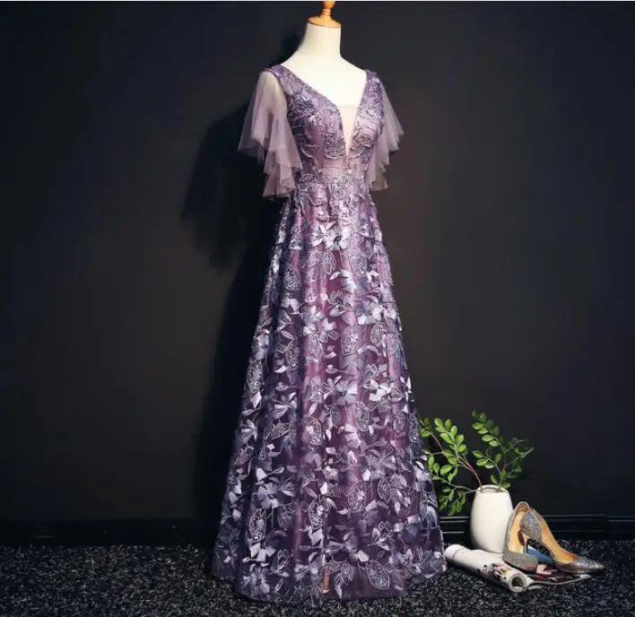 Элегантные фиолетовые платья Quinceanera с V-образным вырезом женские вечерние