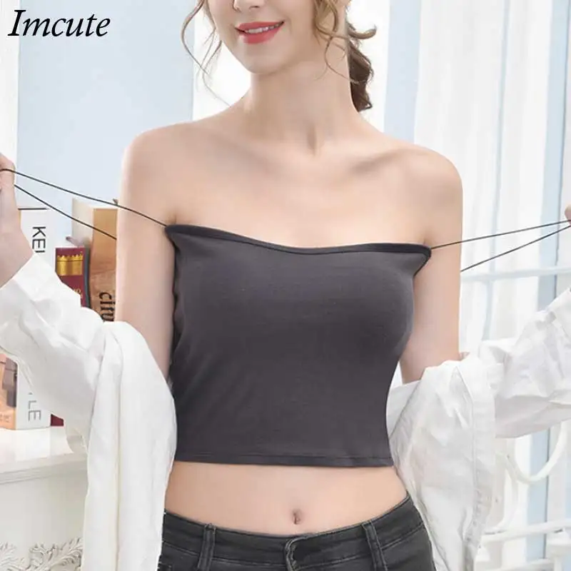 

Летний женский укороченный топ Imcute 2021, пикантная эластичная хлопковая майка, короткий топ без рукавов, однотонный Облегающий топ на бретеля...
