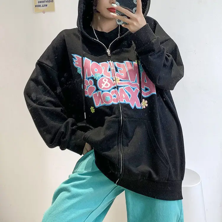 Женский свитер с длинным рукавом на молнии надписью | Женская одежда