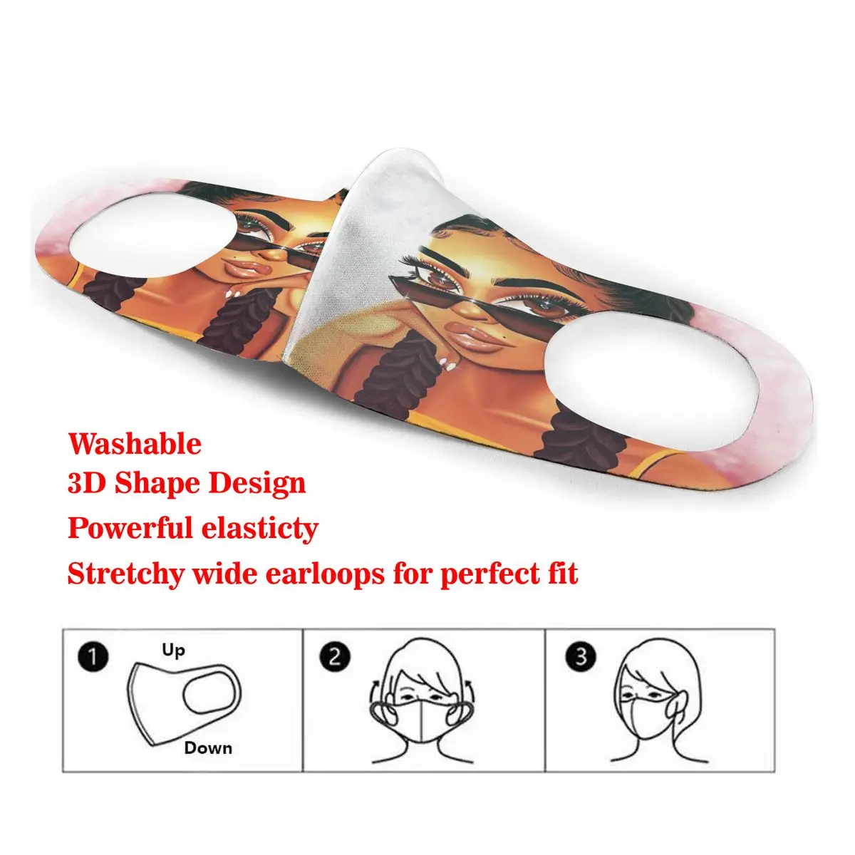 

Washable Earloop Mask 3D African Sexy Women Cycling Anti Dust Mouth Face Care Respirator for Summer