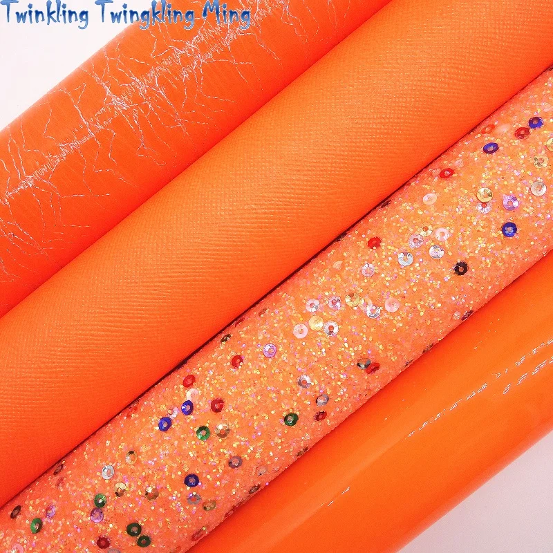 Блестящая кожа С Оранжевыми Блестками гладкая искусственная лакированная