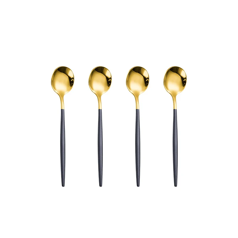 

4 шт., чайная ложка из нержавеющей стали, черного и золотого цвета