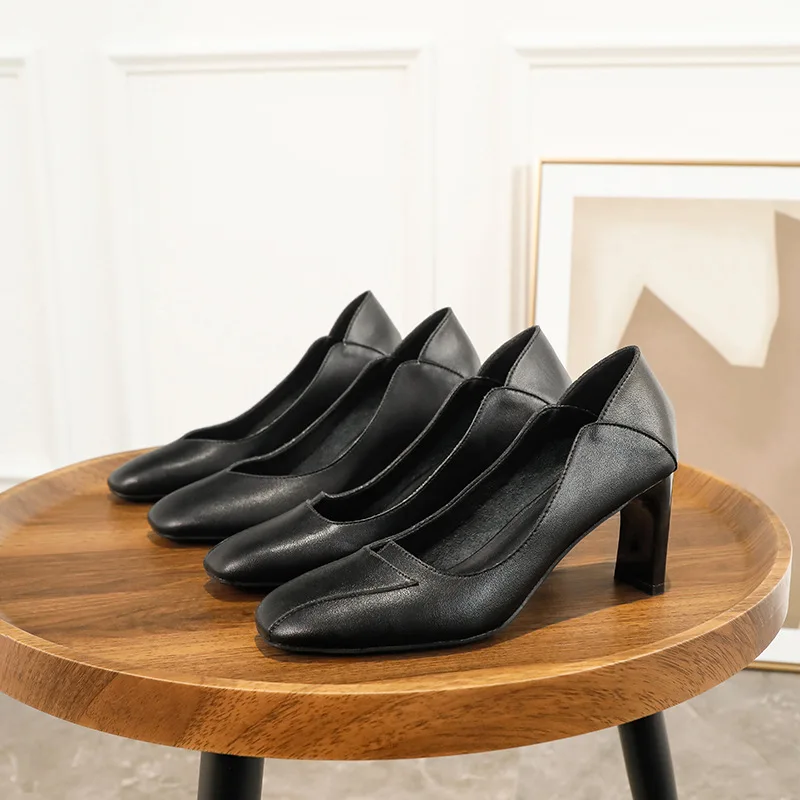 

High heels women 2021 new black all-match shallow mouth single shoes female stewardess hotel etiquette solid color office shoes