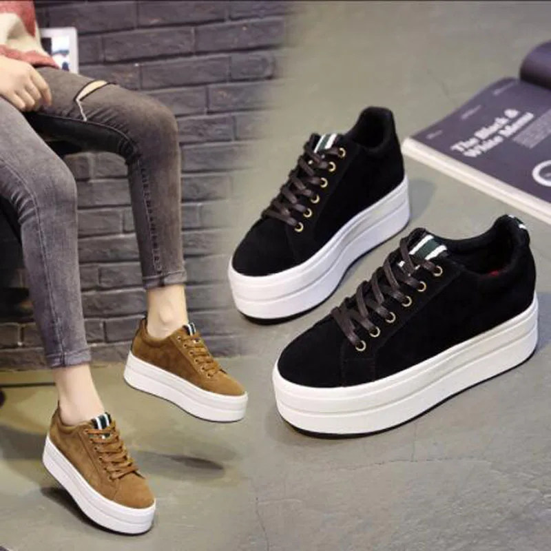 

AGUTZM Women Vulcanized Shoes Casual Wedge Platform lace-up Spring Autumn Increasing Shoes Ladies Sneakers Female High Heels Z62