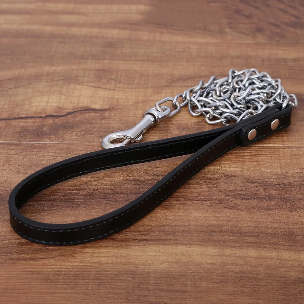 

120CM Metal Pet Dog Cat Puppy Safety Leash Lead with PU Handle (Black)