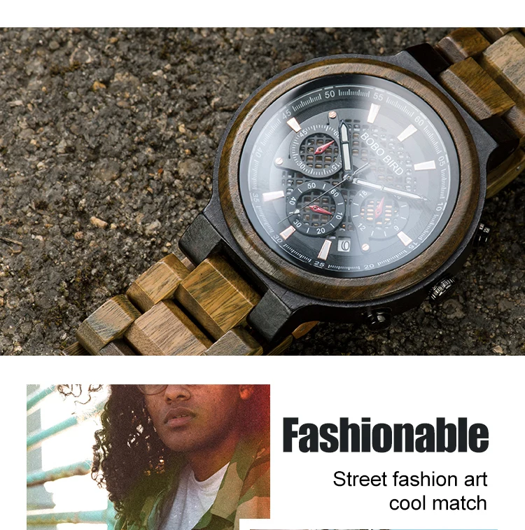BOBO BIRD Men Wood Quartz Wristwatch Retro Green Sandalwood Timepiece Multifunctional Chronograph Accept Customized reloj hombre