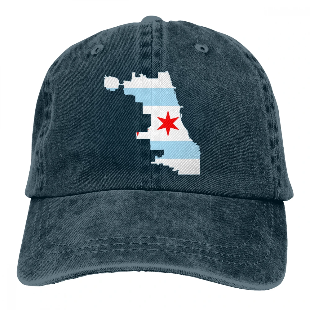 Chicago карта с флагами Casquette черные унисекс Мужские Женские джинсовые бейсболка