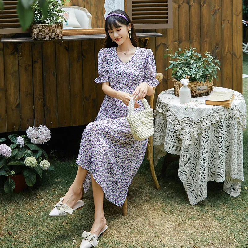 

Boho Tropical Beach Casual Vacation Dress Women Long Chiffon Floral Dress Summer 2021 Runway Elegant Korean Vintage Party Dress