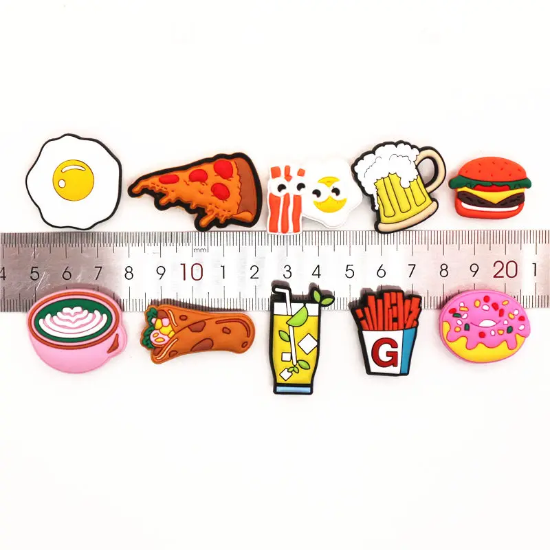 Novelty Food style Shoe Charms Accessories New Cute Beer/Pizza/Fries Shoe Buckle Decoration for croc jibz Kids Party X-mas Gifts