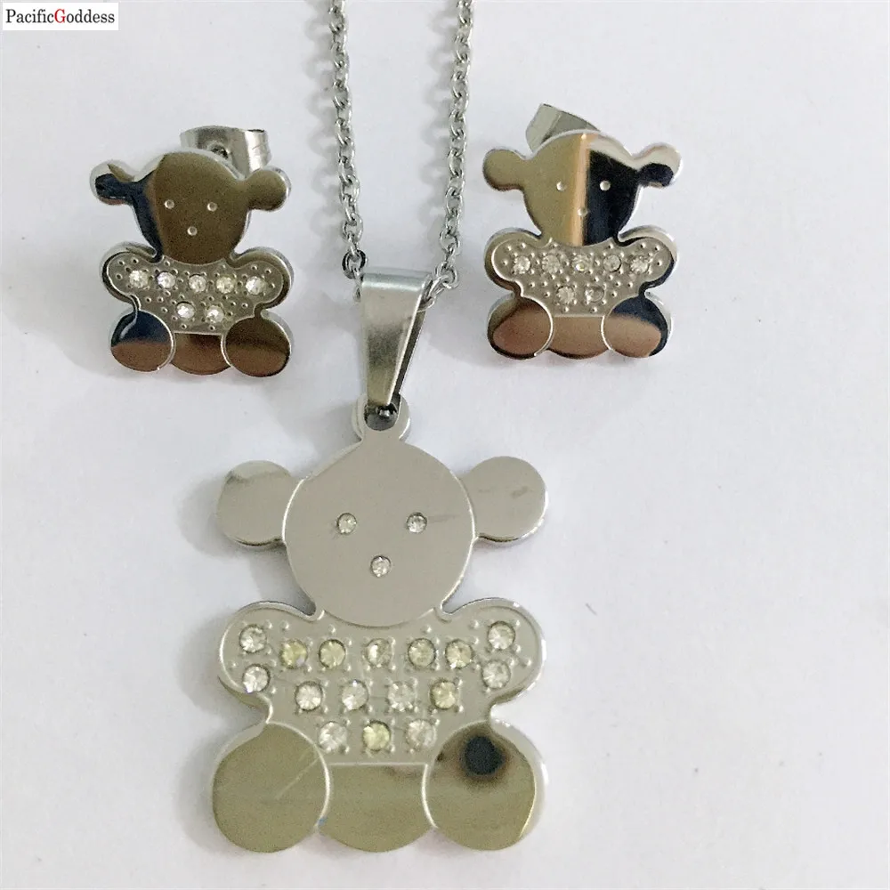 

Bear Jewelry Set Stainless Steel Earrings Pendant Necklace For Girl And MAMA
