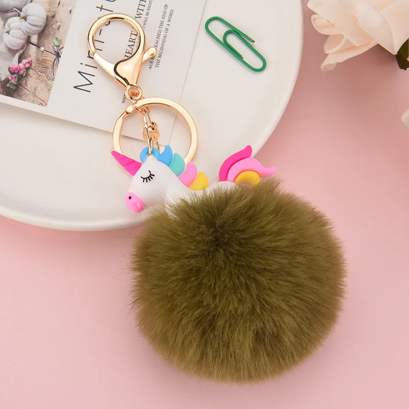6 см Pom Ball брелок мягкий пластиковый Единорог Искусственный Мех Кролика красочный