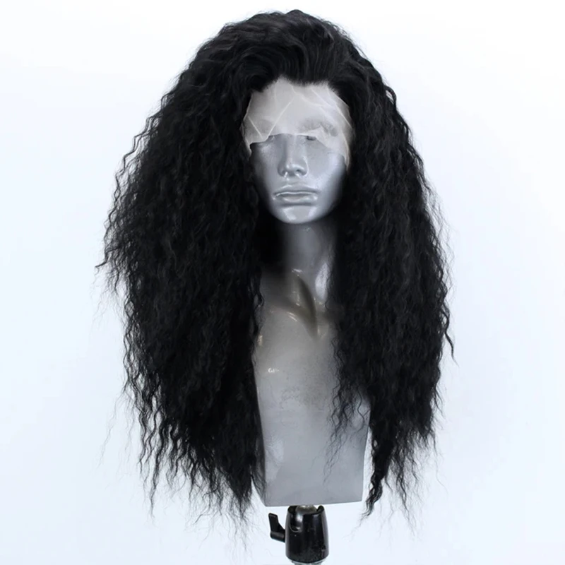 

Длинные натуральные черные вьющиеся синтетические парики на шнурке для женщин, натуральные волосы, термостойкие волосы из волокна, бесклее...