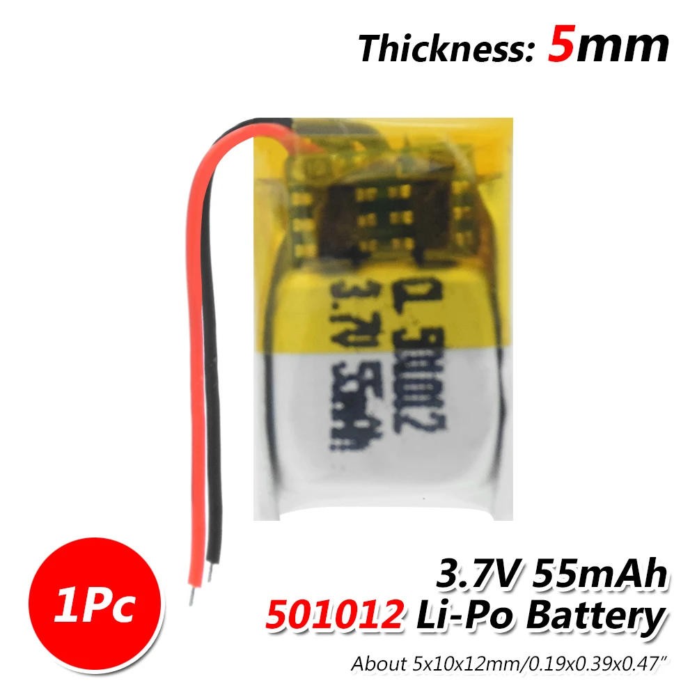 

55mah Lipo cell 501012 3.7V Lithium Polymer Rechargeable Battery For MP3 MP4 DVD GPS car recorder Bluetooth headset Toy