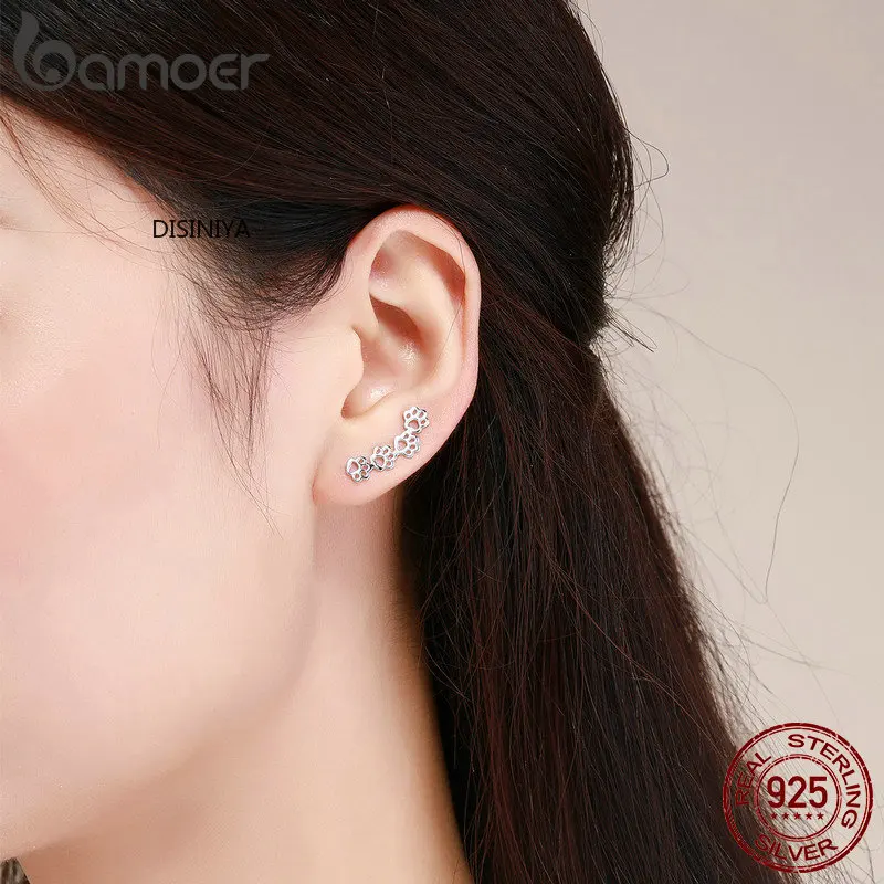 DISINIYA Hot Sale 925 Sterling Silver Paw Trail Cat And Dog Footprints Stud Earrings for Women Jewelry SCE430 | Украшения и