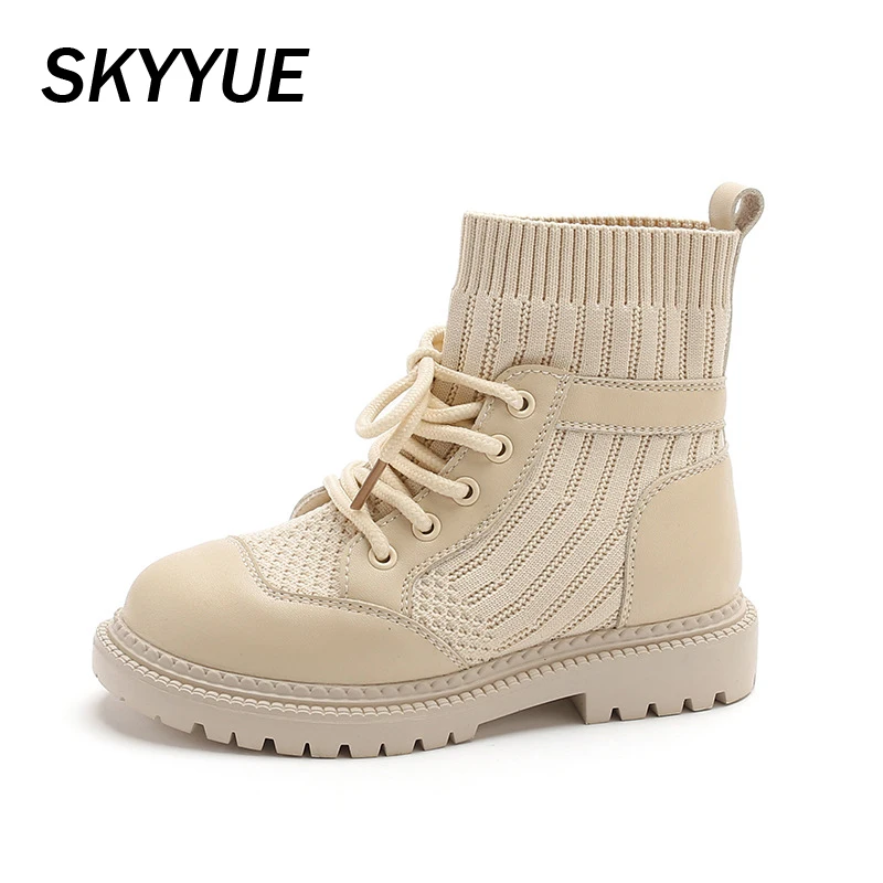 Новинка Осенние детские Ботинки Martin Детские носки Ботильоны Брендовая черная