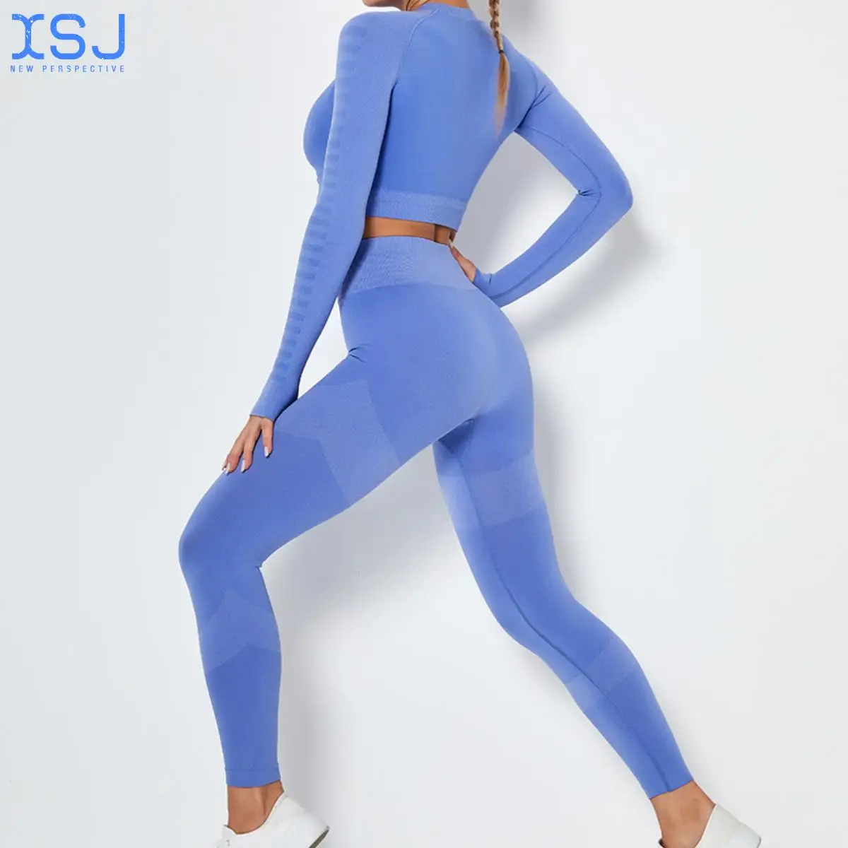 

Женский бесшовный комплект для йоги, спортивная одежда для тренировок, одежда для спортзала, укороченный топ с длинным рукавом, леггинсы с в...