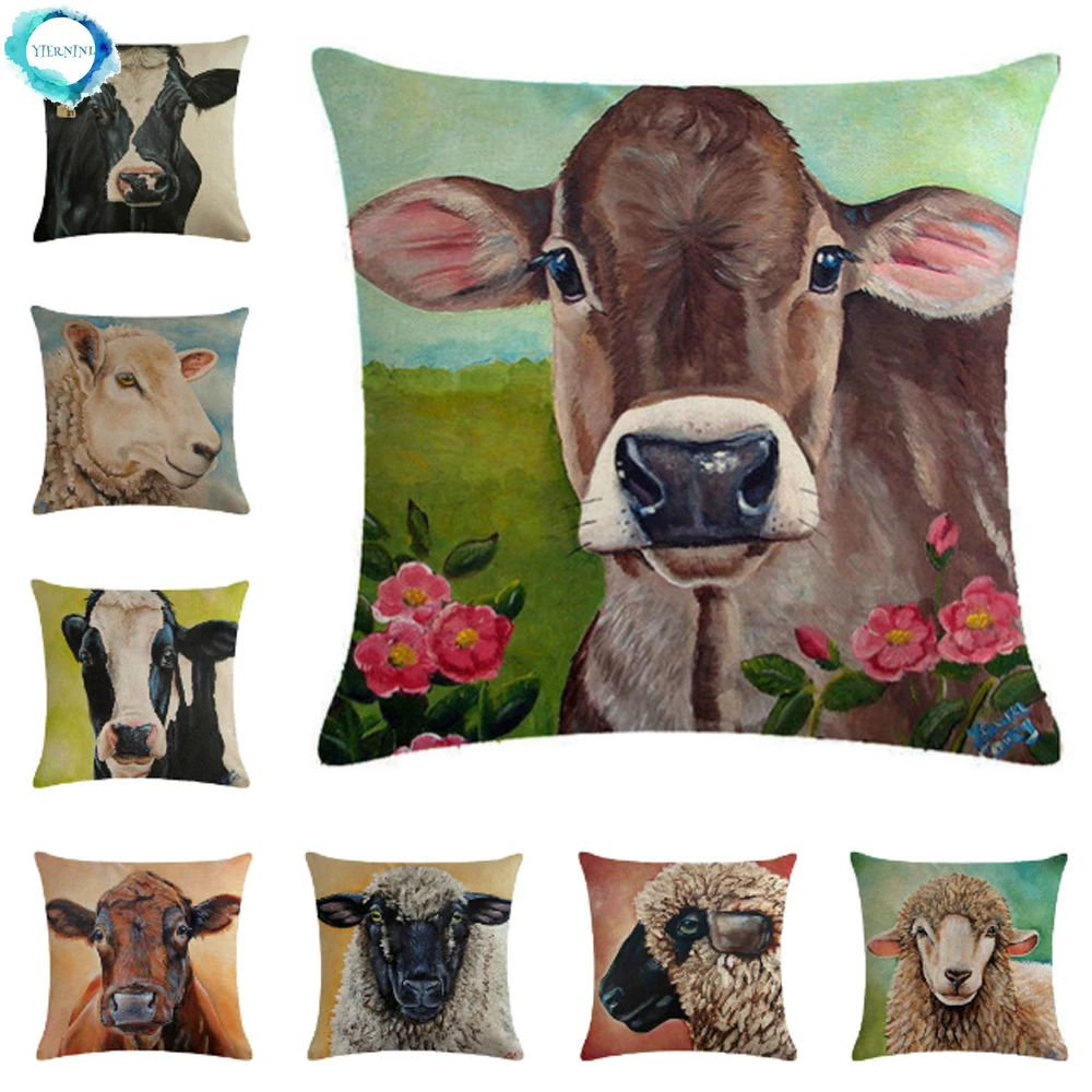 Cows Sheep Home Decor Cotton Linen Cushion Cover Throw Pillowcase Pillow Cover Sofa Cushion Decor almofadas decorativas 45X45CM