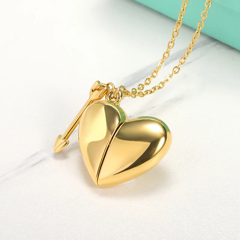 

Love Heart Shaped Cupid's Arrow Pendant Necklace Charm Openable Locket Necklaces Women Men Fashion Memorial Jewelry