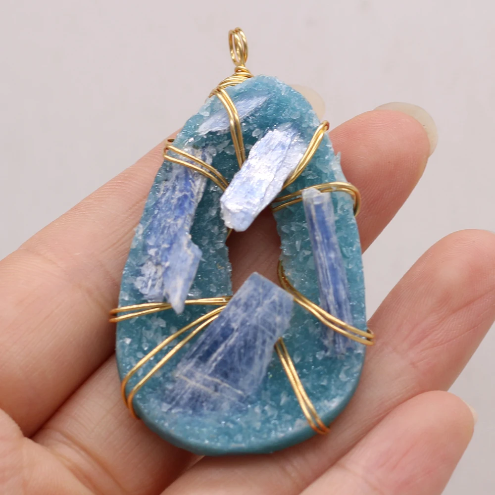 

Подвеска из натурального камня, нестандартная синяя подвеска в форме капли, хрустальный кулон в виде бутона для изготовления ювелирных изд...