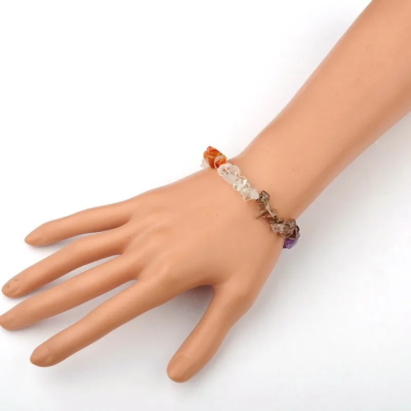 

10pcs 50mm Colorful Gemstone Chips Stretch Bracelets Natural Carnelian Quartz Crystal Smoky Quartz Rose Quartz Fluorite Amethyst