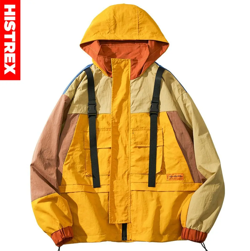 2020 уличная хип хоп ветровка с капюшоном Мужская винтажная цветная куртка пальто