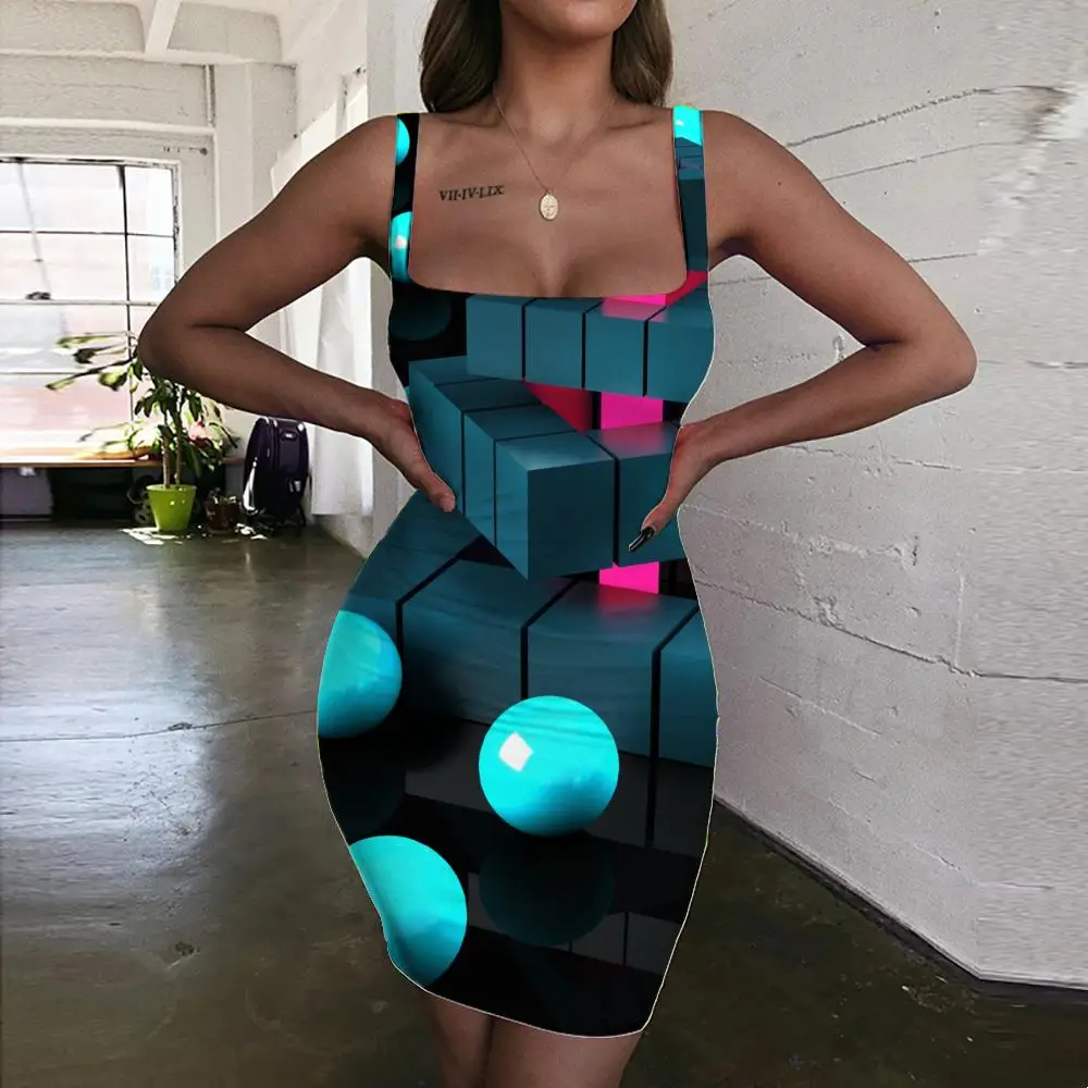 

Женское платье-Холтер без рукавов, с 3D-принтом