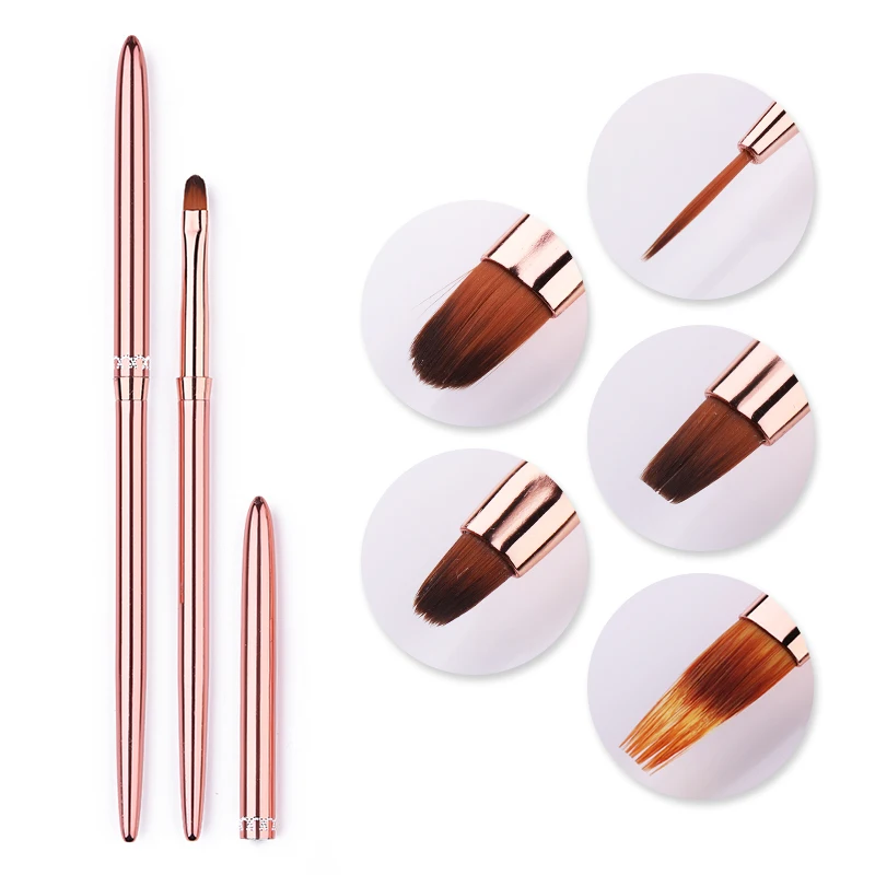 1 Pcs UV Gel Nail Liner Brush Rose Gold Painting Drawing Pen Nail Brush Portable Pen Handle  Nail Art Tools