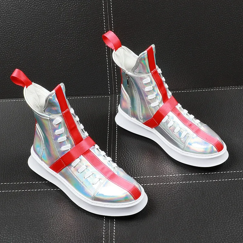 New luxury Summer Men's dazzling silver cross flats high tops Shoes Man punk platform Loafers board shoes zapatos hombre | Обувь