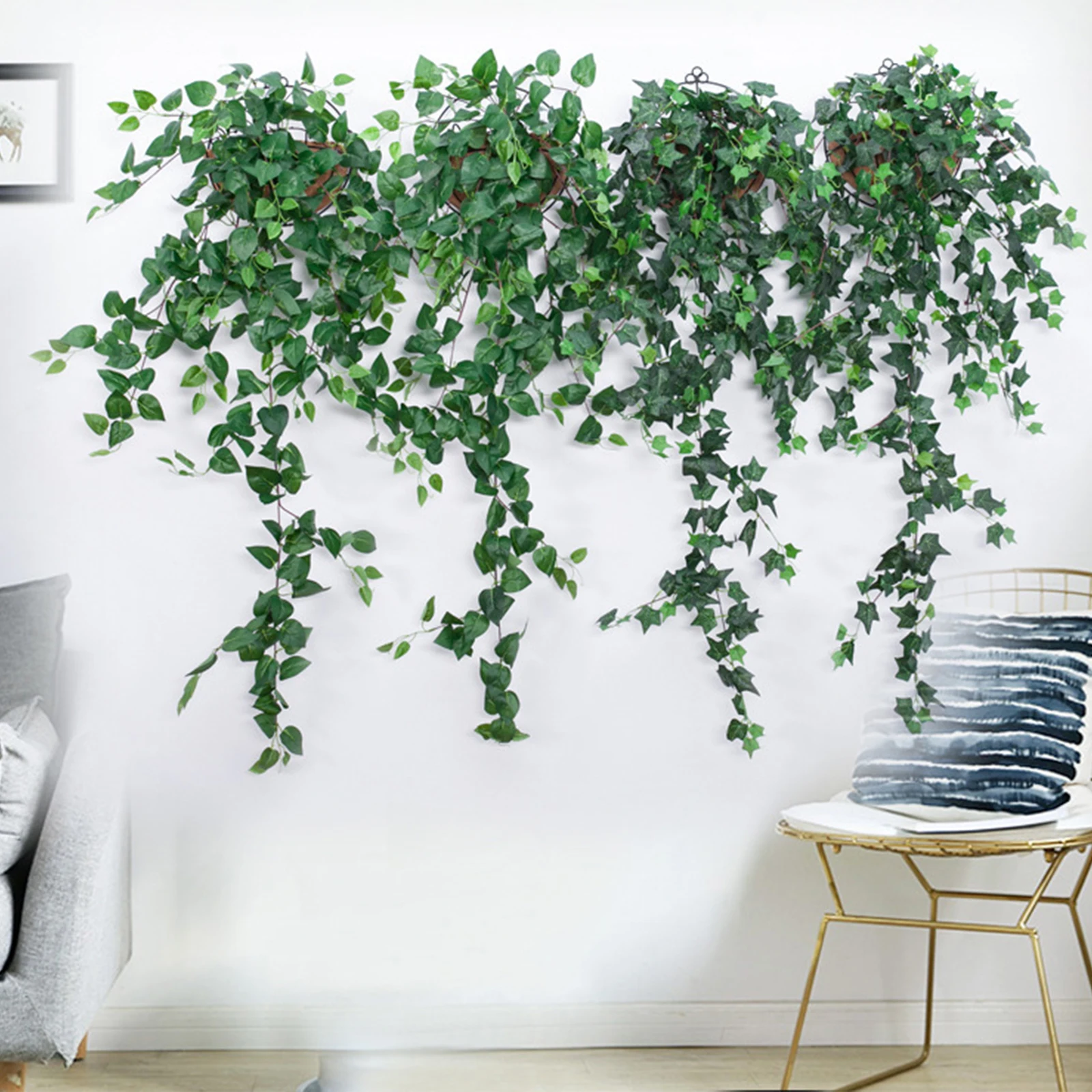 

Искусственные зеленые листья parthenocсообщение, настенное украшение для свадьбы, дома, офиса, отеля, вечеринки, прочный плющ, искусственная лоз...
