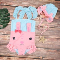 toddler one piece girls swimsuit swimming sets with swimming cap 1 5 years rabbit print baby swimwear girl bathing suit