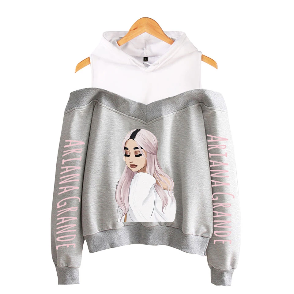 New Fashion Ariana Grande Off shoulder Hoodies Women Pertty Casual Sexy Sweatshirt Print Ariana Grande Off Shoulder Sweatshirts