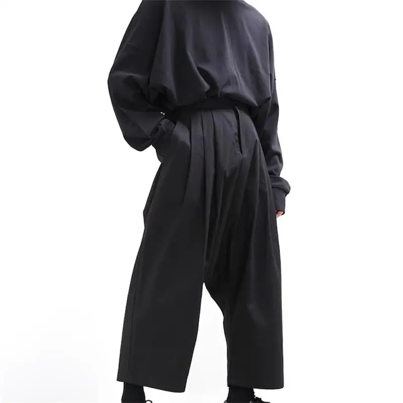

Men's casual pants wide-leg trousers culottes nine-point pants loose dark