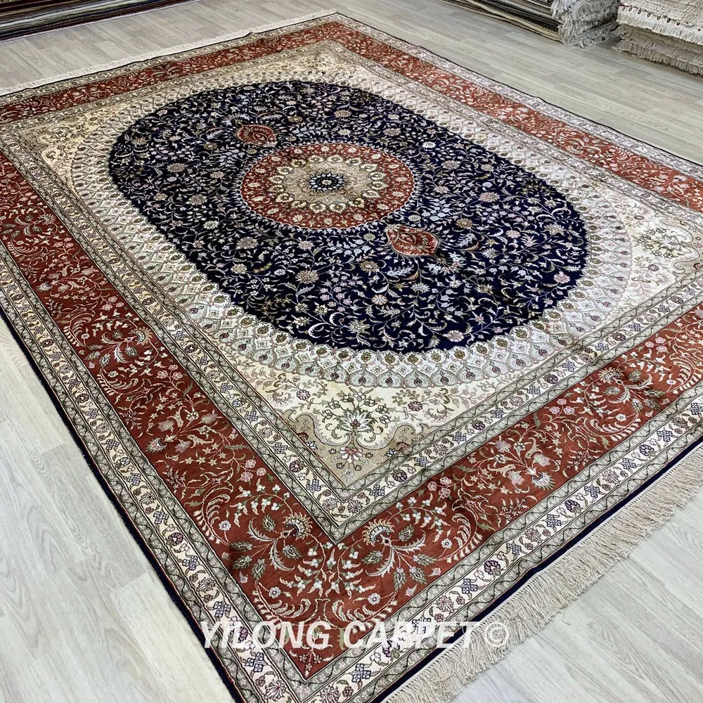 Goede Yilong 9 'X 12' Blauw Handgeknoopt Thuis Zijde Tapijt Perzische Stijl Handgemaakte Tapijt (YJH278B)