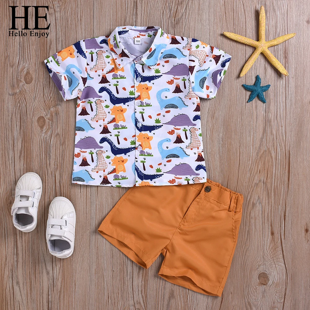 HE Hello Enjoy/ г. Комплект детской одежды для мальчиков, летняя детская одежда рубашка с короткими рукавами и галстуком-бабочкой+ клетчатые шорты, костюмы