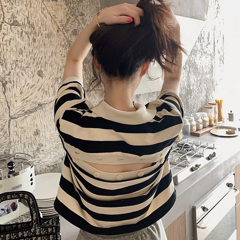 Женская Полосатая Студенческая футболка топ с рукавом до локтя дизайнерская